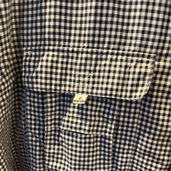 Columbia PFG Super Bahama Mens Short Sleeve Fishing Shirt XL Navy & White Gingha - Picture 3 of 13